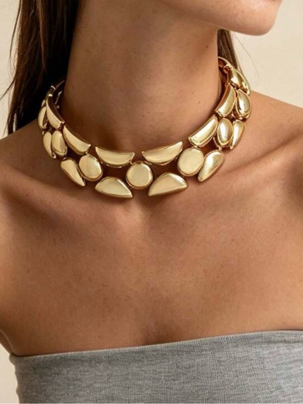 Gold Statement Choker Necklace - Elegant Women’s Jewelry